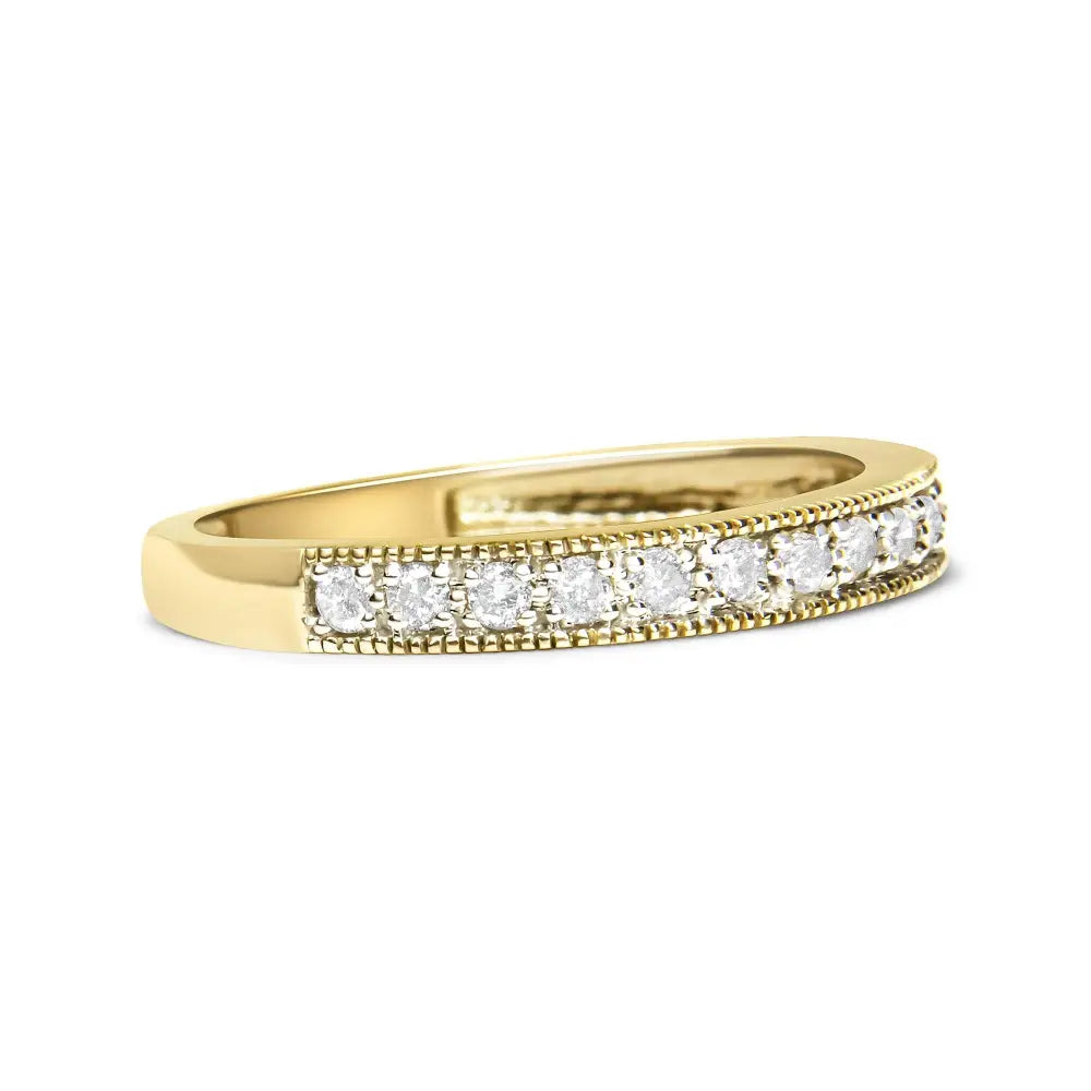 Igi Certified 1/4 Cttw Diamond 10k Yellow Gold Prong Set Beaded Milgrain Band Style Ring (j-k Color I2-i3 Clarity)