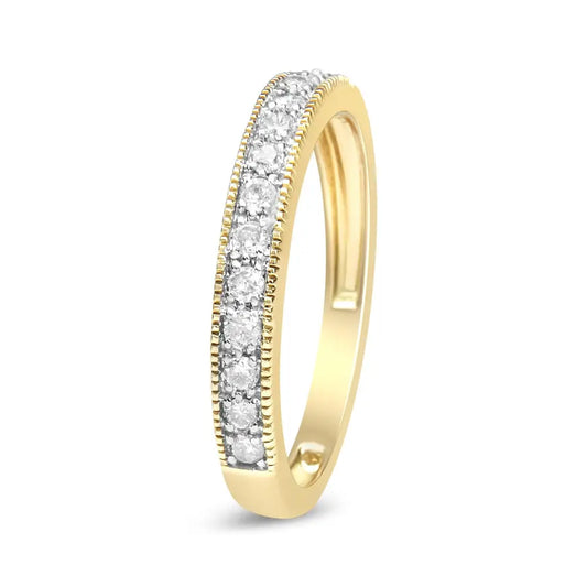 Igi Certified 1/4 Cttw Diamond 10k Yellow Gold Prong Set Beaded Milgrain Band Style Ring (j-k Color I2-i3 Clarity)