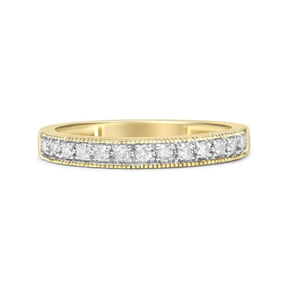 Igi Certified 1/4 Cttw Diamond 10k Yellow Gold Prong Set Beaded Milgrain Band Style Ring (j-k Color I2-i3 Clarity)