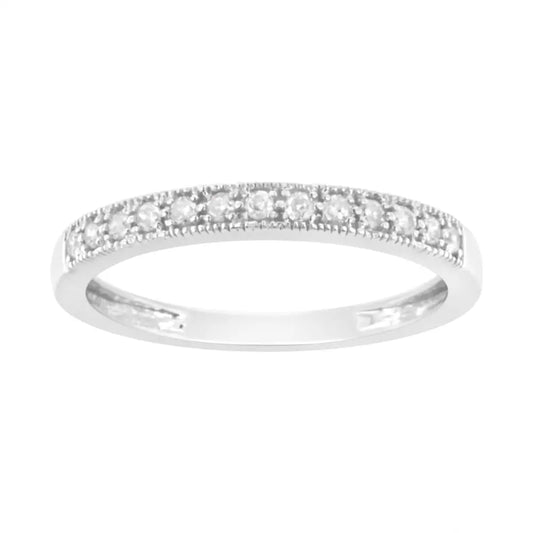 Igi Certified 1/7 Cttw Diamond 10k White Gold Prong Set Beaded Milgrain Band Style Ring (i-j Color I2-i3 Clarity)