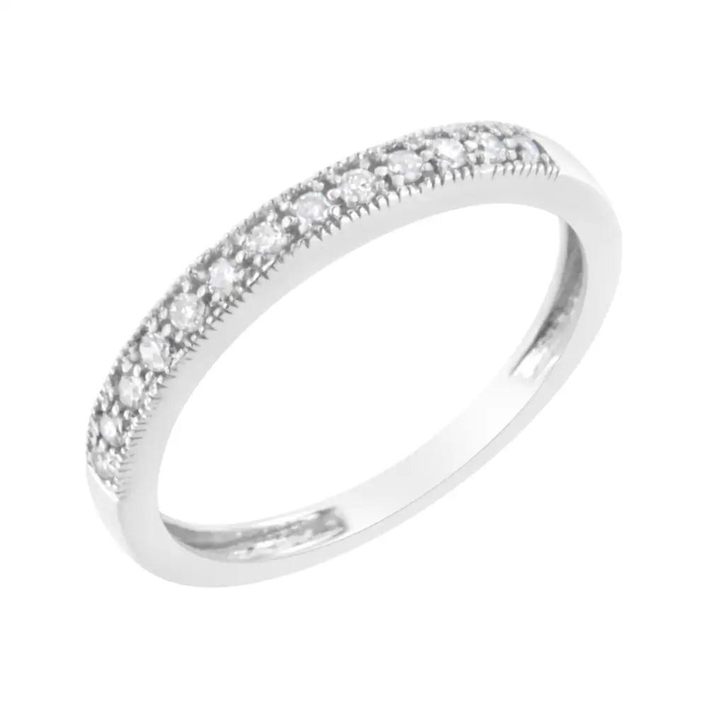 Igi Certified 1/7 Cttw Diamond 10k White Gold Prong Set Beaded Milgrain Band Style Ring (i-j Color I2-i3 Clarity)