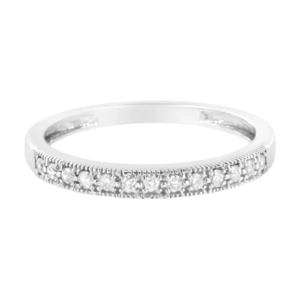 Igi Certified 1/7 Cttw Diamond 10k White Gold Prong Set Beaded Milgrain Band Style Ring (i-j Color I2-i3 Clarity)