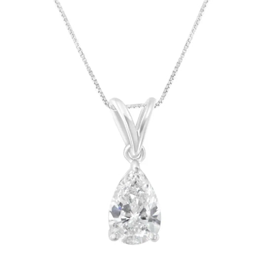 Igi Certified 10k White Gold 1/2 Cttw Diamond Pear Pendant Necklace (i-j I1) - Fine Jewelry us Direct