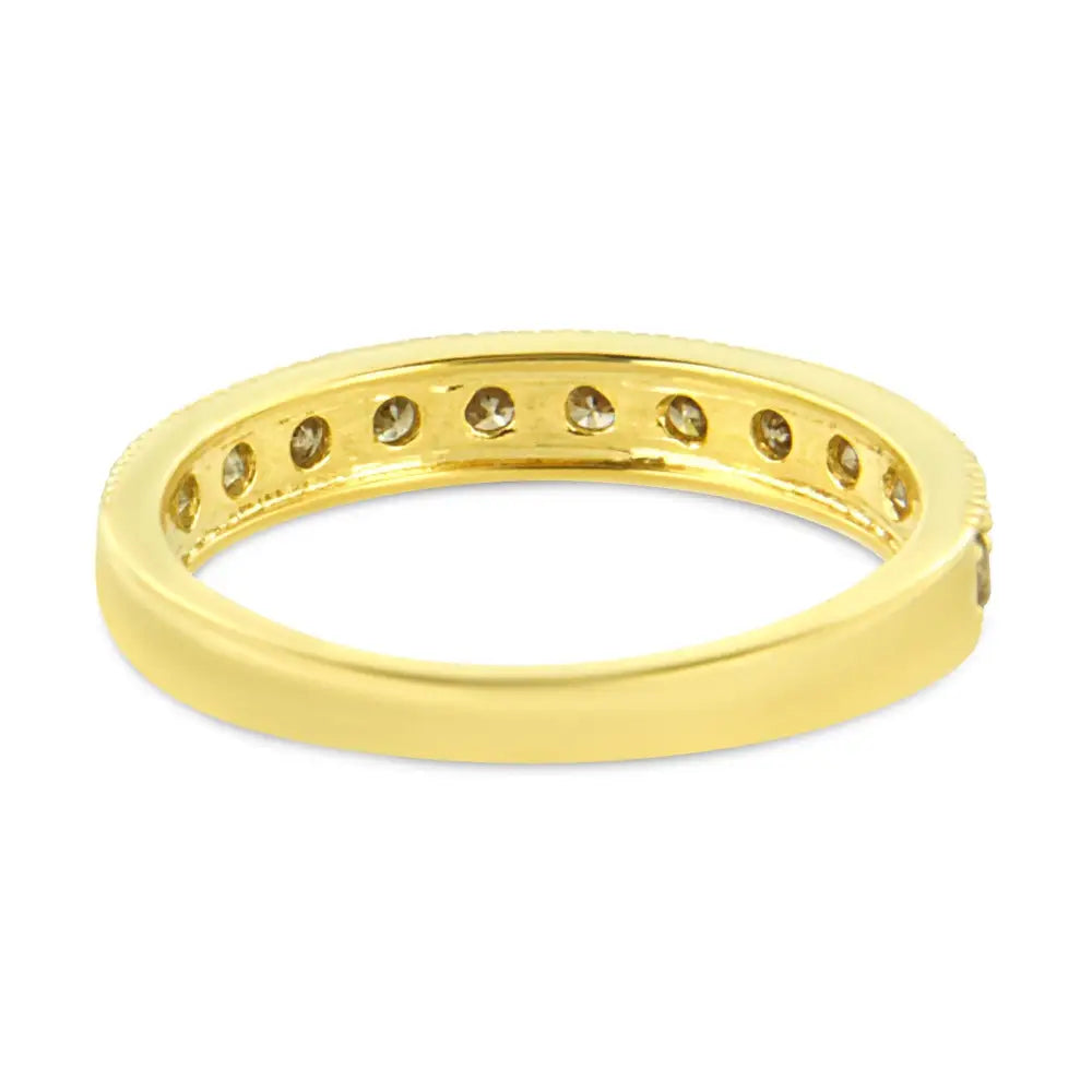 Igi Certified 10k Yellow Gold Prong Set Beaded Milgrain Band Ring