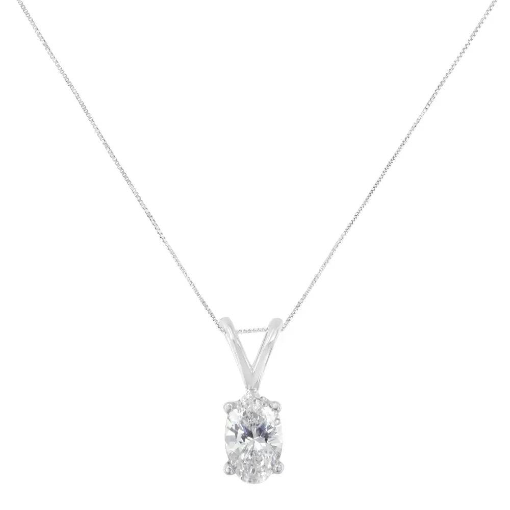 Igi Certified 10kt White Gold Diamond Oval Pendant Necklace (1/3 Cttw H-i Color Si1-si2 Clarity) - Fine Jewelry