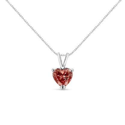 Igi Certified 14k White Gold Martini Set 1.00 Cttw Lab Grown Pink Heart Diamond Solitaire 18’’ Pendant Necklace