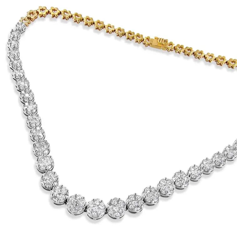 Igi Certified 14k Yellow Gold 14 3/4 Cttw Pave Set Round-cut Diamond Riviera Necklace (f-g Color S2-i1 Clarity) - Fine