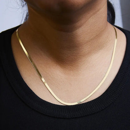 Imperial Herringbone Chain Necklace in Solid 14k Gold for All Styles - Yellow