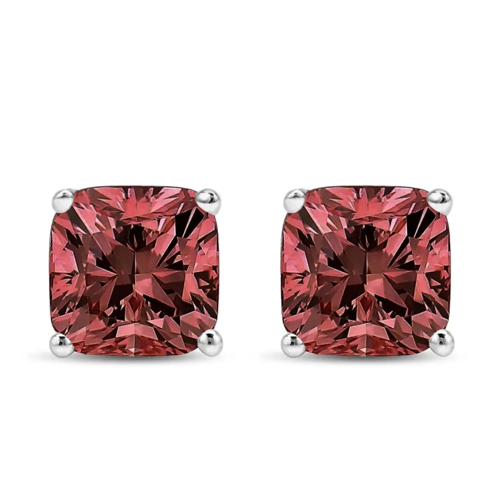 Lab Grown Pink Cushion 14k White Gold Stud Earrings for Elegant Elegance