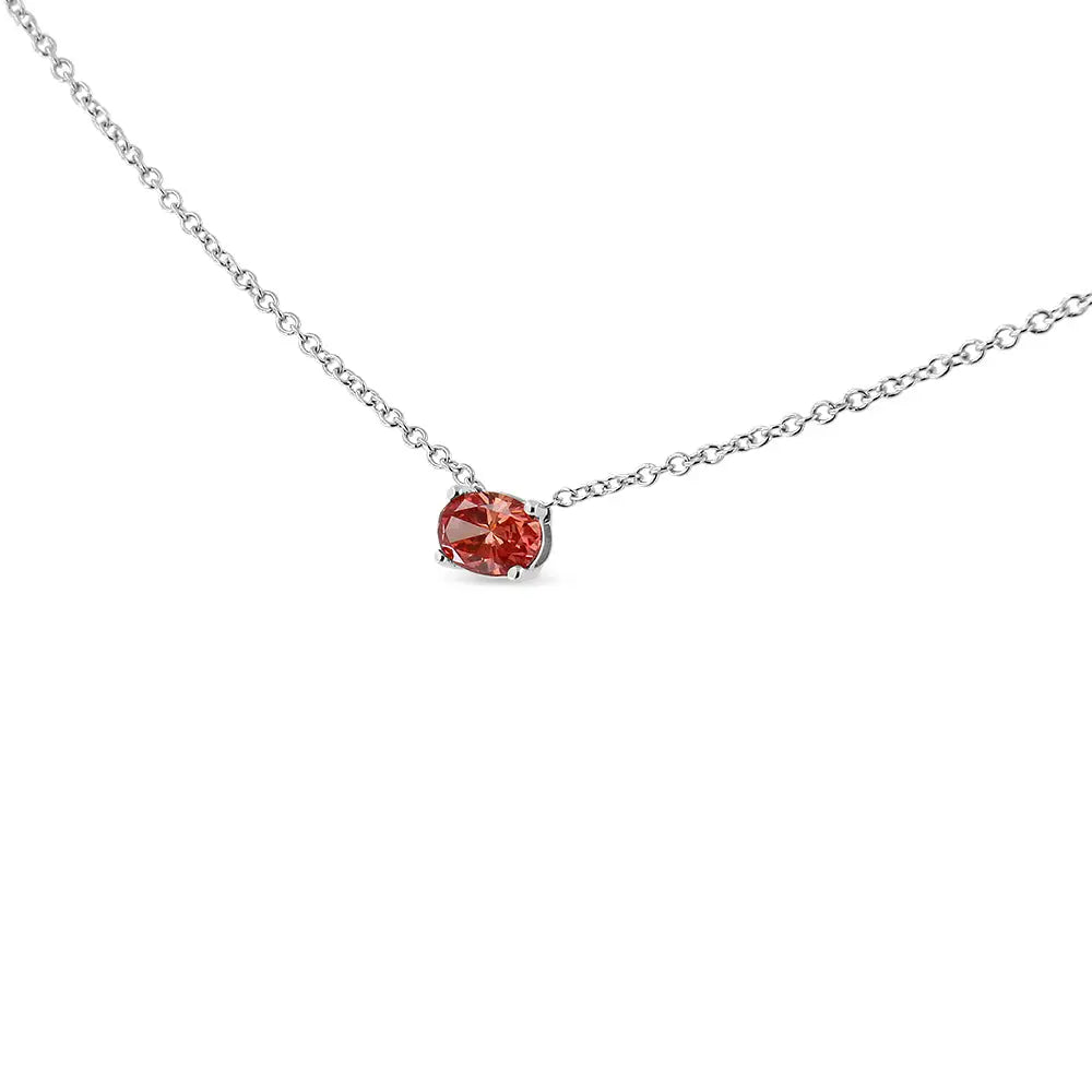 Lab Grown Pink Oval Solitaire Diamond Pendant in 14k White Gold - 0.41