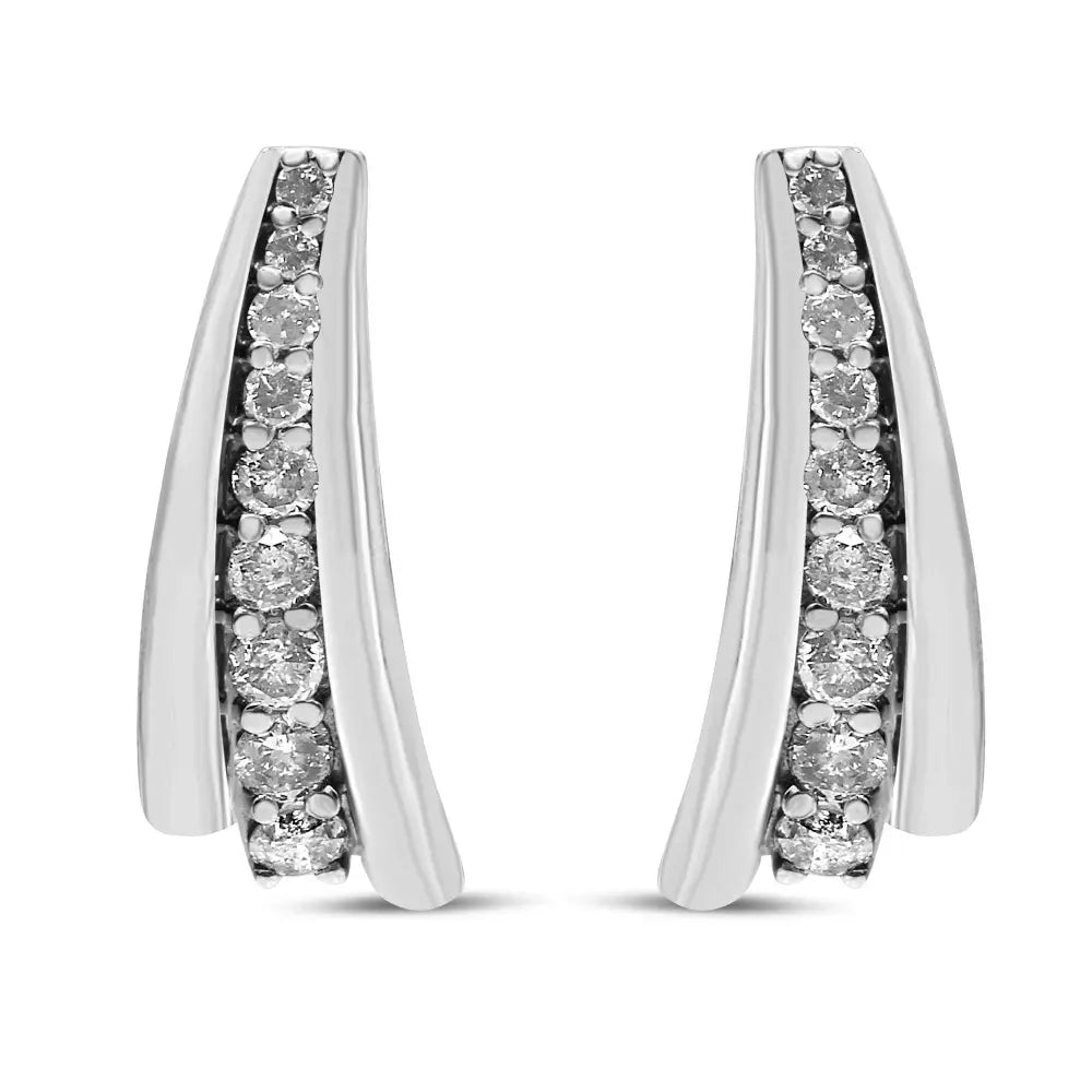 Lustrous.925 Sterling Silver Diamond Graduated Huggie Earrings