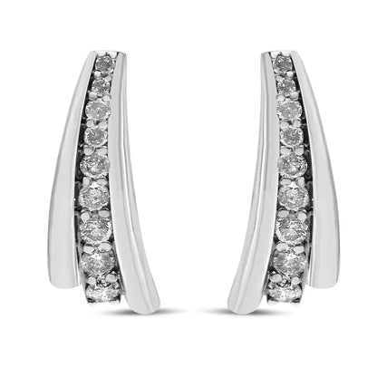 Lustrous.925 Sterling Silver Diamond Graduated Huggie Earrings