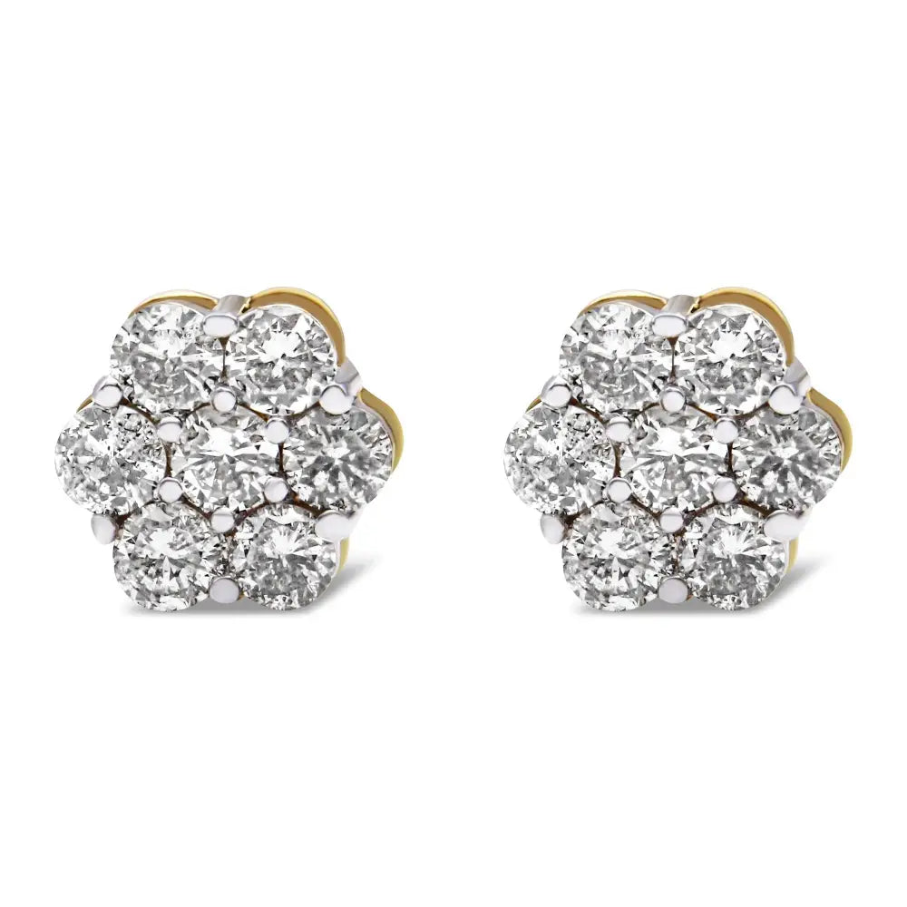 Luxurious 10k Yellow Gold Plated Floral Cluster Diamond Stud Earrings