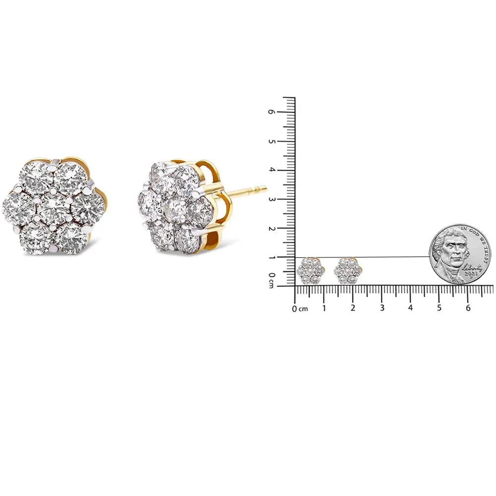 Luxurious 10k Yellow Gold Plated Floral Cluster Diamond Stud Earrings