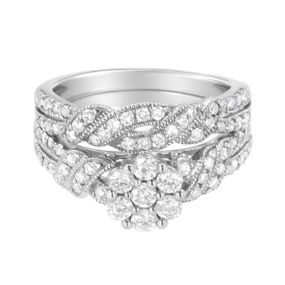 Luxurious.925 Sterling Silver 1 Cttw Lab Grown Diamond Engagement Set