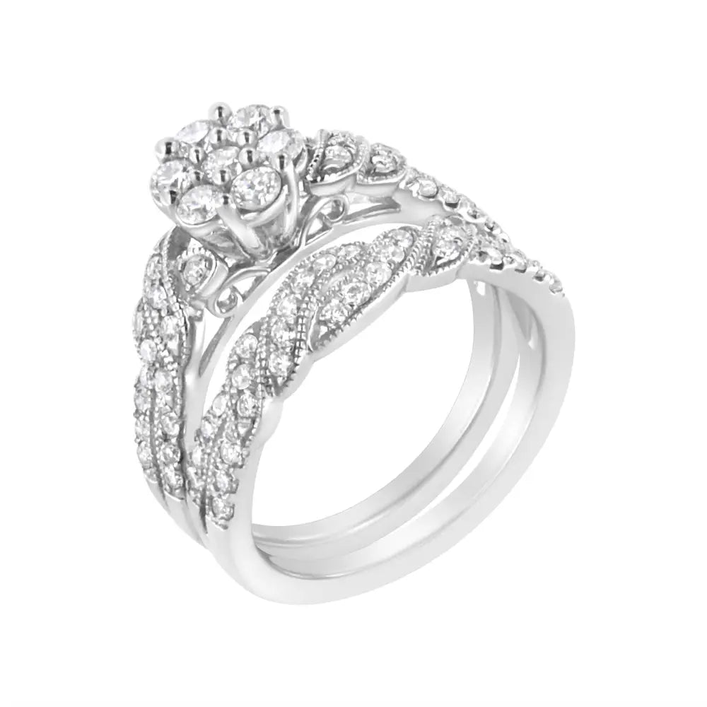 Luxurious.925 Sterling Silver 1 Cttw Lab Grown Diamond Engagement Set