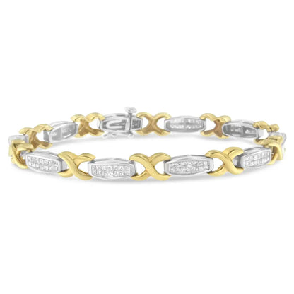 Luxurious Two-tone 14k Yellow Gold Princess-cut Diamond Tennis Bracelet