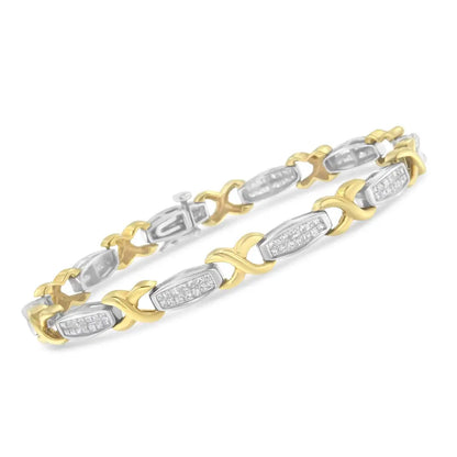 Luxurious Two-tone 14k Yellow Gold Princess-cut Diamond Tennis Bracelet