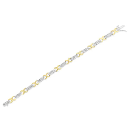 Luxurious Two-tone 14k Yellow Gold Princess-cut Diamond Tennis Bracelet