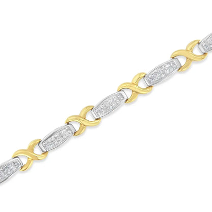 Luxurious Two-tone 14k Yellow Gold Princess-cut Diamond Tennis Bracelet