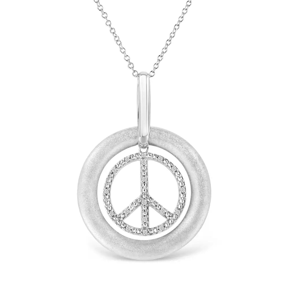 Matte Finish.925 Sterling Silver Diamond Accent Dancing Peace Sign 18’’ Pendant Necklace (i-j Color I1-i2 Clarity)