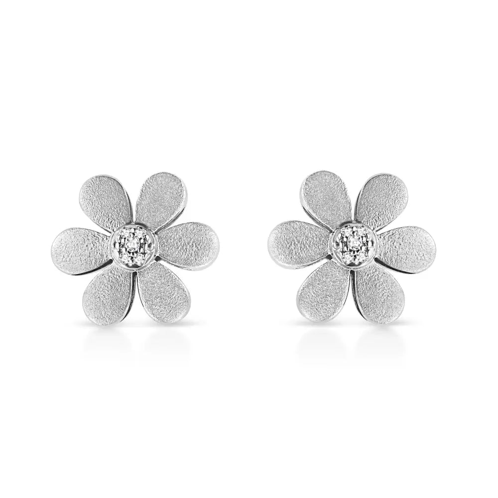 Matte Finished.925 Sterling Silver Diamond Accent Flower Hoop Stud Earring (i-j Color I1-i2 Clarity) - Fine Jewelry