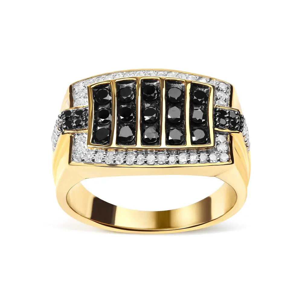 Men’s 10k Yellow Gold 1.00 Cttw White and Black Treated Diamond Cluster Ring (black / I-j Color I2-i3 Clarity) - Fine