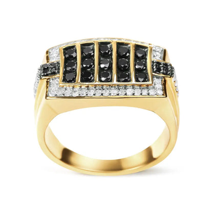 Men’s 10k Yellow Gold 1.00 Cttw White and Black Treated Diamond Cluster Ring (black / I-j Color I2-i3 Clarity) - Fine