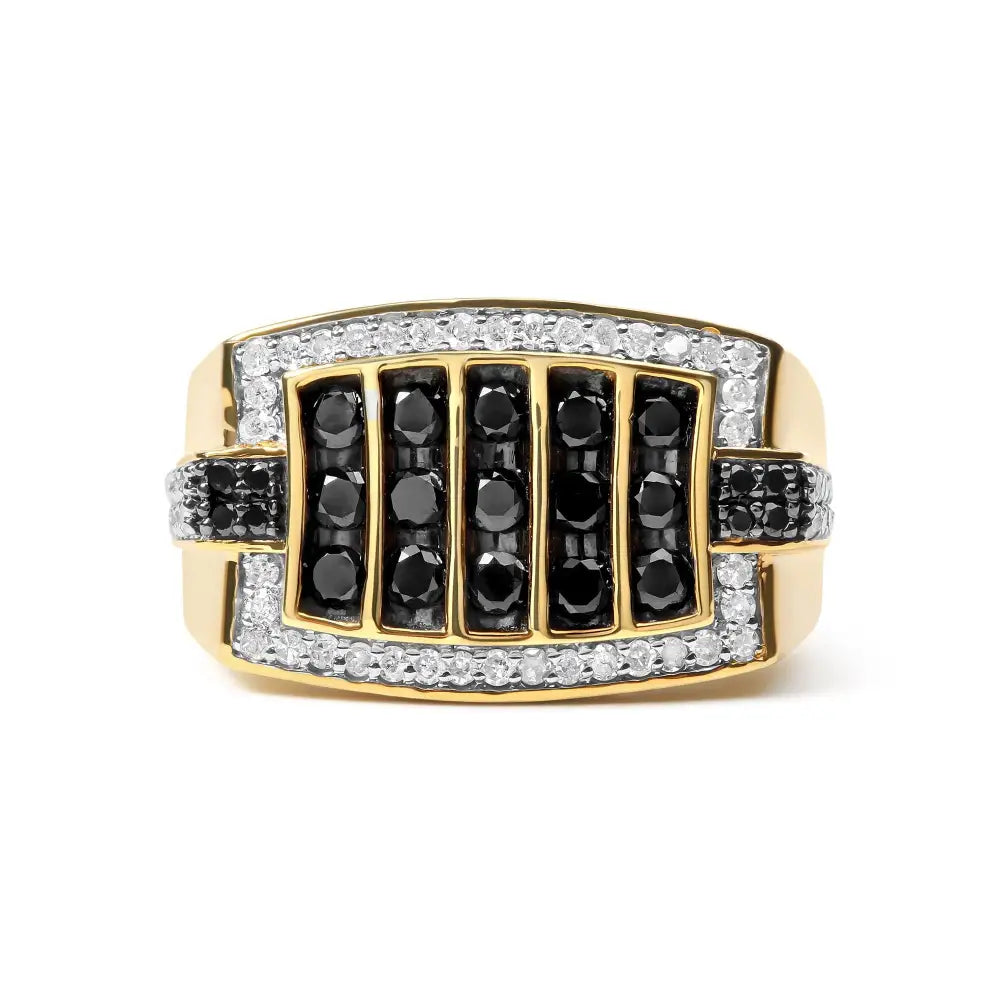 Men’s 10k Yellow Gold 1.00 Cttw White and Black Treated Diamond Cluster Ring (black / I-j Color I2-i3 Clarity) - Fine