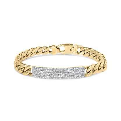 Men’s 10k Yellow Gold 1 1/2 Cttw Diamond Id Cuban Bracelet (i-j Color I2-i3 Clarity) - 8.5 Inches - Fine Jewelry