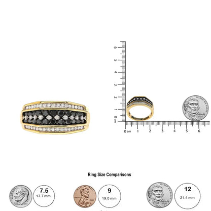 Men’s 10k Yellow Gold 1 1/2 Cttw White and Black Treated Diamond Cluster Ring (black / I-j Color I2-i3 Clarity)