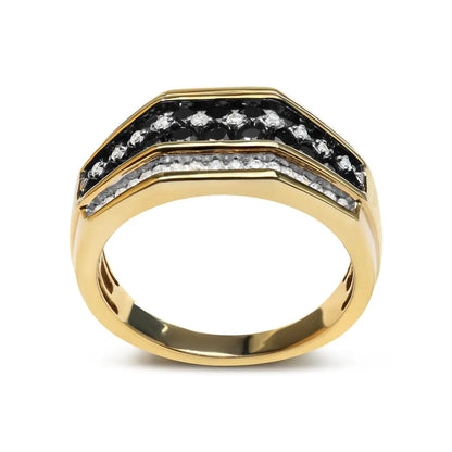 Men’s 10k Yellow Gold 1 1/2 Cttw White and Black Treated Diamond Cluster Ring (black / I-j Color I2-i3 Clarity)