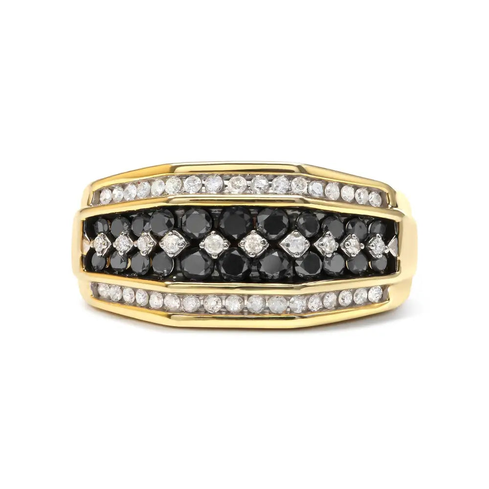 Men’s 10k Yellow Gold 1 1/2 Cttw White and Black Treated Diamond Cluster Ring (black / I-j Color I2-i3 Clarity)