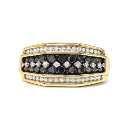 Men’s 10k Yellow Gold 1 1/2 Cttw White and Black Treated Diamond Cluster Ring (black / I-j Color I2-i3 Clarity)