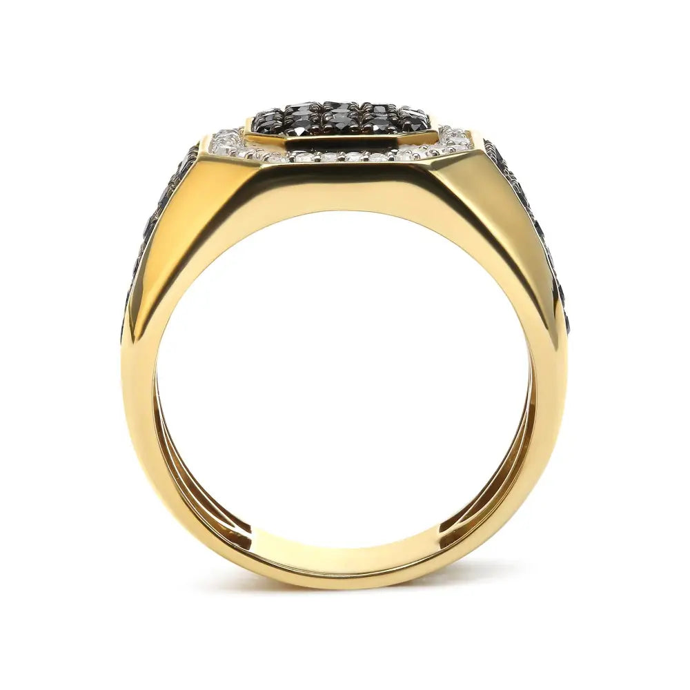 Men’s 10k Yellow Gold 1 1/4 Cttw White and Treated Black Diamond Octagonal Halo Band Ring (i-j Color I2-i3 Clarity)