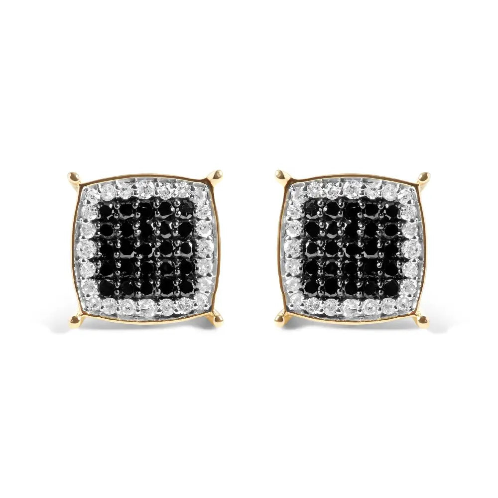 Men’s 10k Yellow Gold 1/2 Cttw White and Black Treated Diamond Earring (black / I-j Color I2-i3 Clarity) - Fine