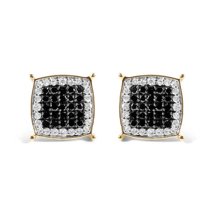 Men’s 10k Yellow Gold 1/2 Cttw White and Black Treated Diamond Earring (black / I-j Color I2-i3 Clarity) - Fine