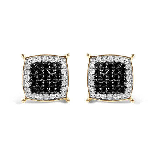 Men’s 10k Yellow Gold 1/2 Cttw White and Black Treated Diamond Earring (black / I-j Color I2-i3 Clarity) - Fine