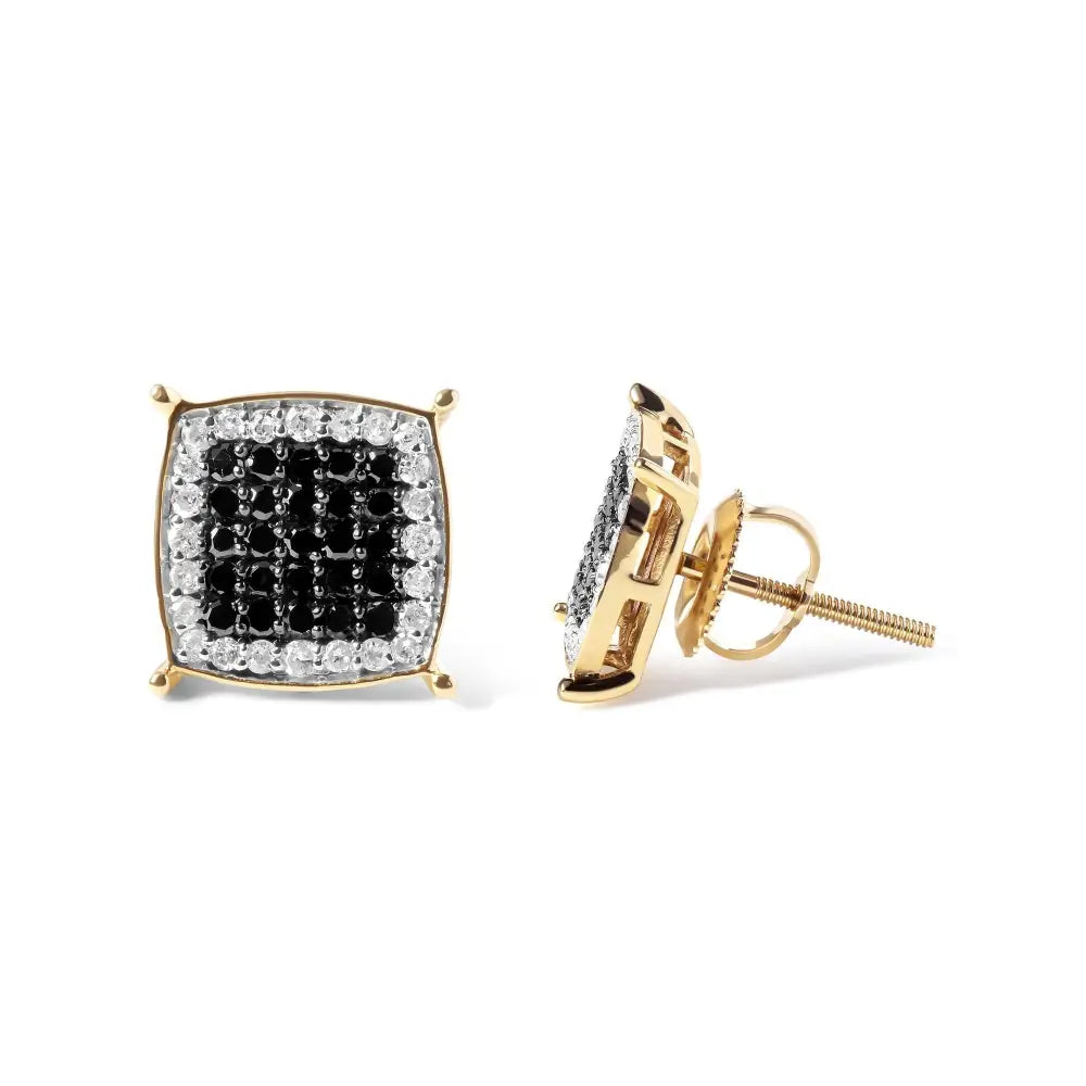 Men’s 10k Yellow Gold 1/2 Cttw White and Black Treated Diamond Earring (black / I-j Color I2-i3 Clarity) - Fine