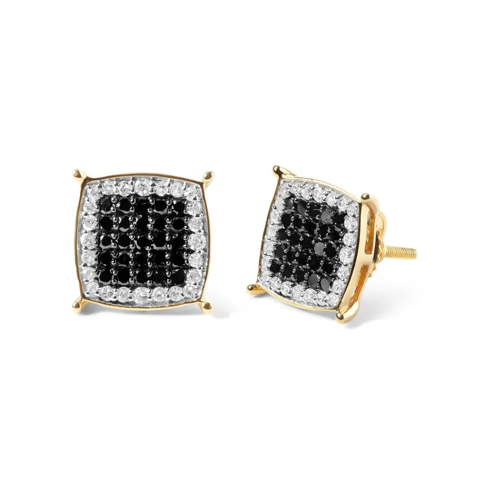 Men’s 10k Yellow Gold 1/2 Cttw White and Black Treated Diamond Earring (black / I-j Color I2-i3 Clarity) - Fine