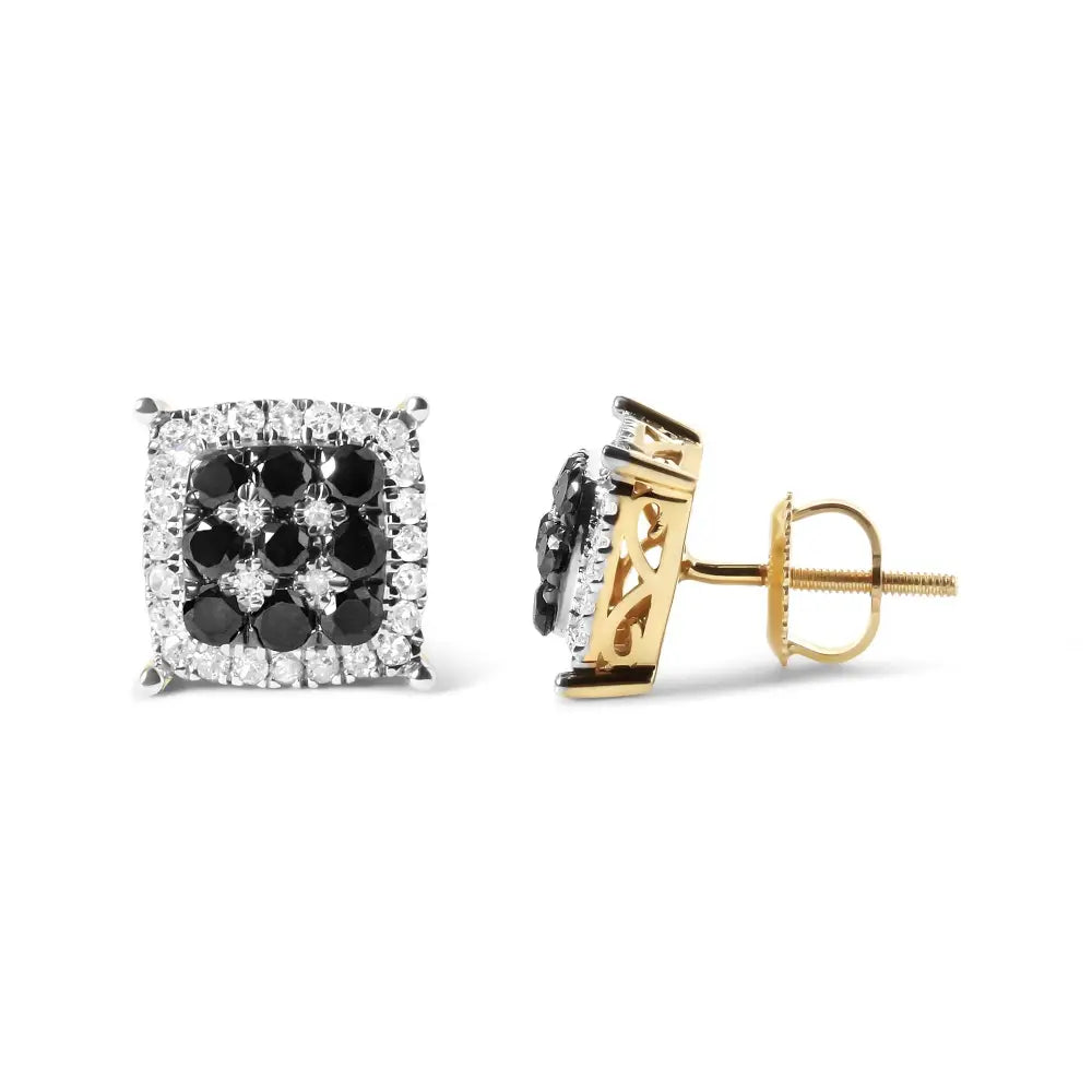 Men’s 10k Yellow Gold 7/8 Cttw White and Black Treated Diamond Earring (black / I-j Color I2-i3 Clarity) - Fine