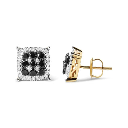 Men’s 10k Yellow Gold 7/8 Cttw White and Black Treated Diamond Earring (black / I-j Color I2-i3 Clarity) - Fine