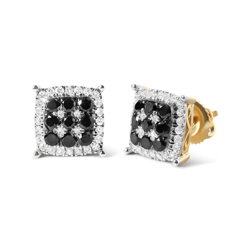 Men’s 10k Yellow Gold 7/8 Cttw White and Black Treated Diamond Earring (black / I-j Color I2-i3 Clarity) - Fine