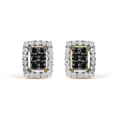 Men’s 10k Yellow Gold Black Diamond Emerald Halo Stud Earrings