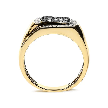 Men’s 14k Yellow Gold Plated.925 Sterling Silver 1.00 Cttw White and Black Treated Diamond Ring (black / I-j Color