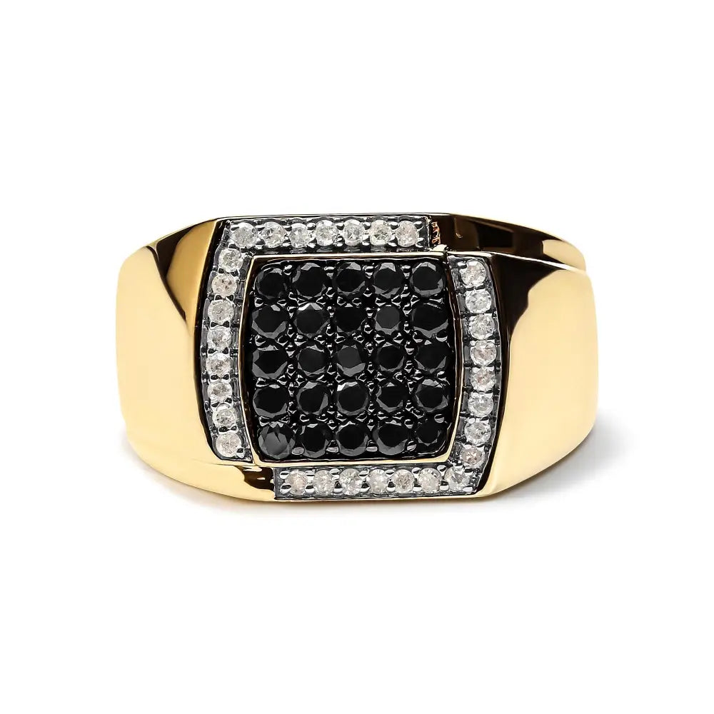 Men’s 14k Yellow Gold Plated.925 Sterling Silver 1.00 Cttw White and Black Treated Diamond Ring (black / I-j Color