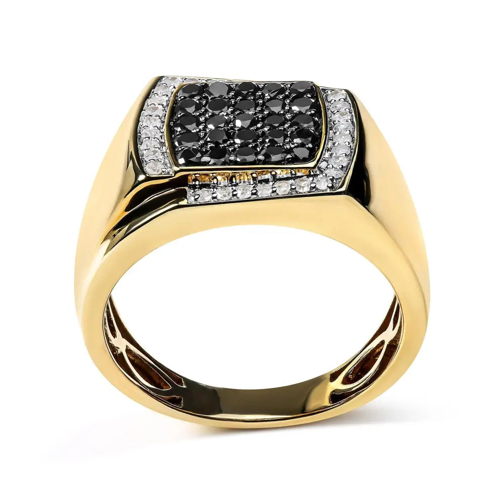 Men’s 14k Yellow Gold Plated.925 Sterling Silver 1.00 Cttw White and Black Treated Diamond Ring (black / I-j Color