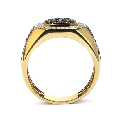 Men’s 14k Yellow Gold Plated.925 Sterling Silver 1 1/4 Cttw White and Black Diamond Signet Style Band Ring (black