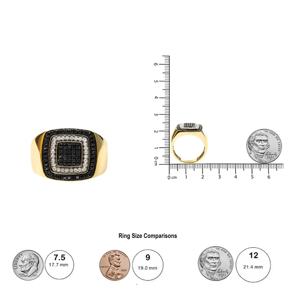 Men’s 14k Yellow Gold Plated.925 Sterling Silver 3/4 Cttw White and Black Diamond Ring Band (treated I-j Color I2-i3