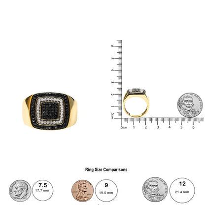 Men’s 14k Yellow Gold Plated.925 Sterling Silver 3/4 Cttw White and Black Diamond Ring Band (treated I-j Color I2-i3